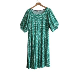 Boden green and off white print dress size 14